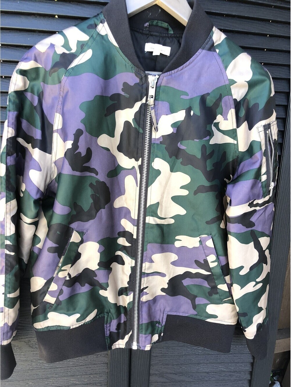 Anthropologie Silence + Noise  Purple Camo Bomber Jacket Size Women’s Medium
